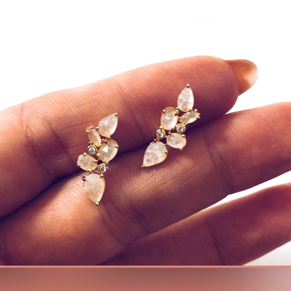 Anthropologie Gold-Tone Rose Quartz Ear Climber Earrings – 3/4”